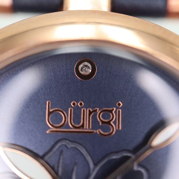 Burgi Watch Womens 31mm Blue Flower Dial Rose Gold Tone Diamond Dial New Battery - Picture 8 of 15